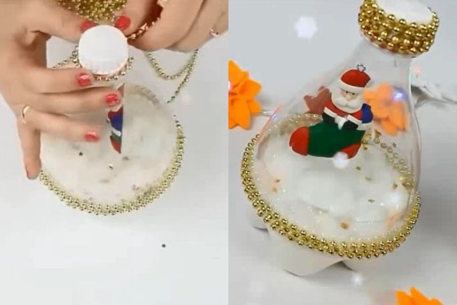 Hoàn thành quả cầu tuyết với chai nhựa 